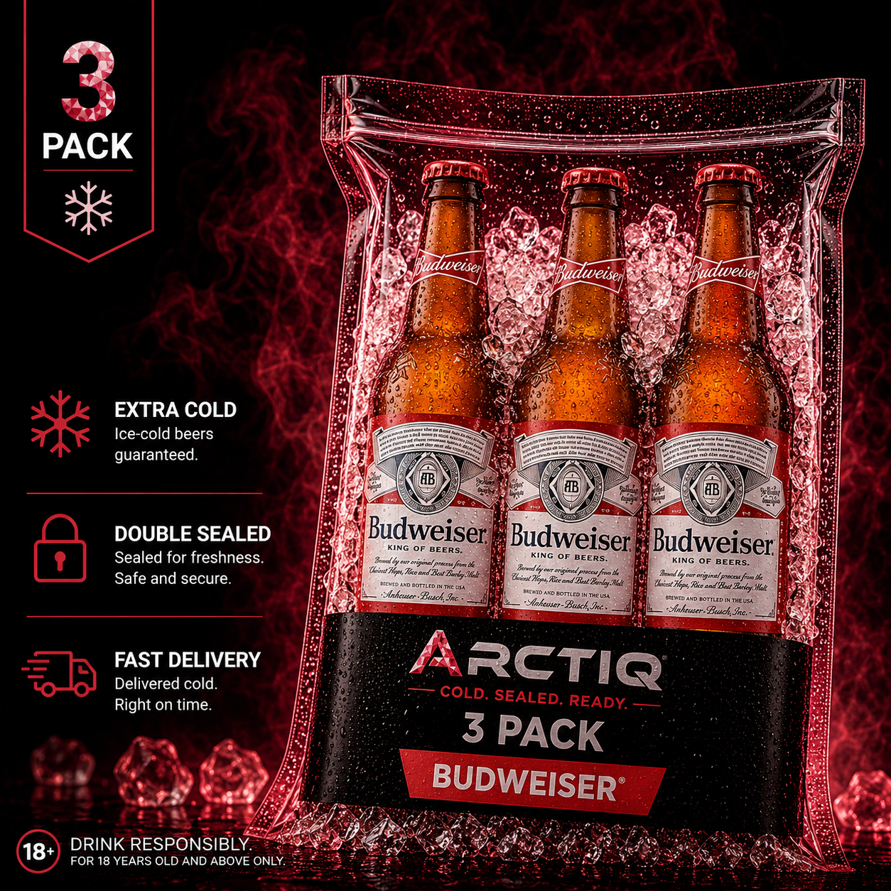 ARCTIQ Beer On Ice Budweiser Trio Pack 330ml