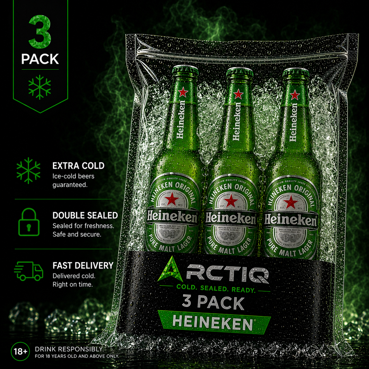 ARCTIQ Beer On Ice | Heineken Pure Malt Lager Trio Pack 330ml