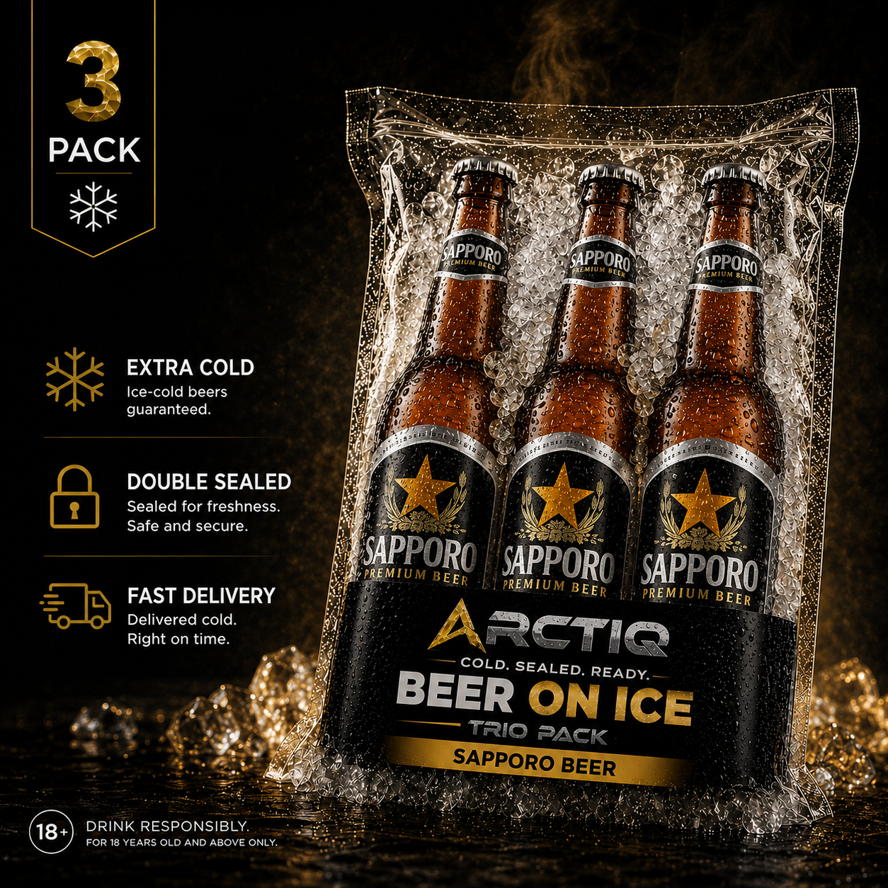 ARCTIQ Beer On Ice | Sapporo Premium Beer Trio Pack 330ml